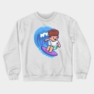 Cute Boy Surfing On Wave Crewneck Sweatshirt